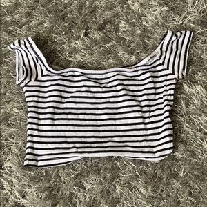 White and black strip crop top